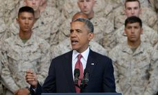 President Barack Obama speaks at the Camp Pendleton Marine Corps base on August 7.