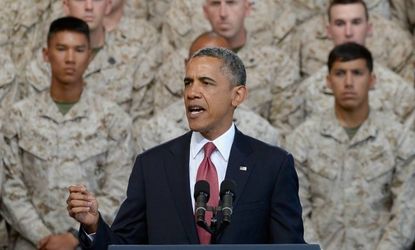President Barack Obama speaks at the Camp Pendleton Marine Corps base on August 7.