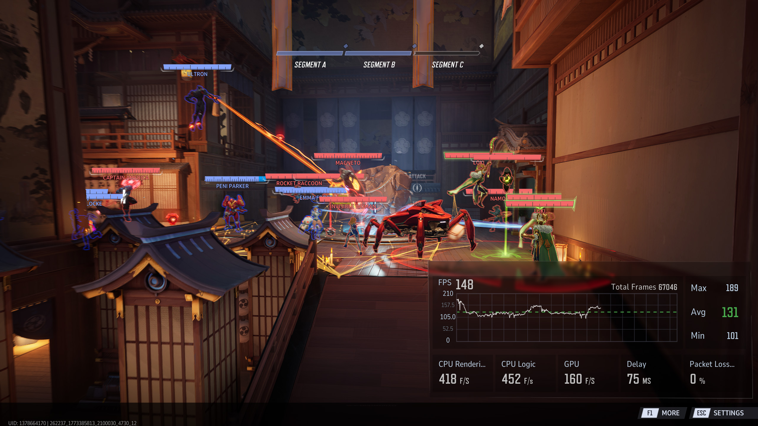 Marvel Rivals PC game benchmark running on a Radeon RX 9070 XT graphics card with performance metrics at the bottom