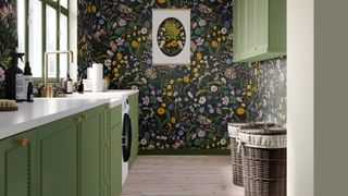 laundry room with wallpaper