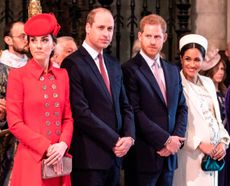 Catherine, Duchess of Cambridge, Britain's Prince William, Duke of Cambridge, Britain's Prince Harry, Duke of Sussex, and Britain's Meghan, Duchess of Sussex attend the Commonwealth Day service
