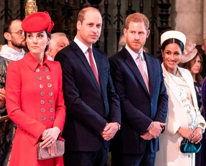 Catherine, Duchess of Cambridge, Britain's Prince William, Duke of Cambridge, Britain's Prince Harry, Duke of Sussex, and Britain's Meghan, Duchess of Sussex attend the Commonwealth Day service