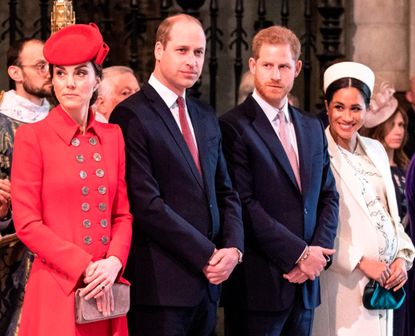 Catherine, Duchess of Cambridge, Britain&#039;s Prince William, Duke of Cambridge, Britain&#039;s Prince Harry, Duke of Sussex, and Britain&#039;s Meghan, Duchess of Sussex attend the Commonwealth Day service