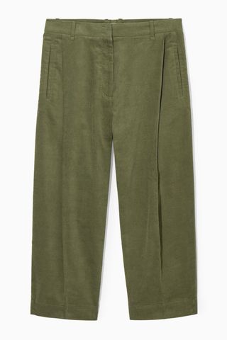 Pleated Barrel-Leg Corduroy Trousers