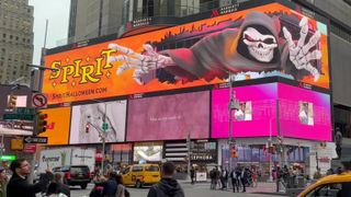 The 3D billboard in Times Square for Spirit Halloween stores spooks passersby. 