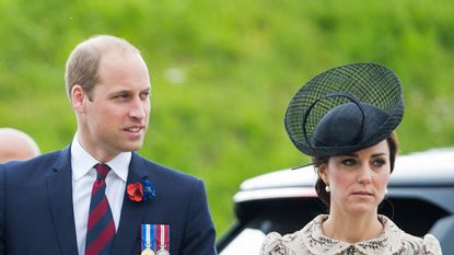 THIEPVAL, FRANCE - JULY 01: French President, Francois Hollande, Prince William, Duke of Cambridge and Catherine, Duchess of Cambridge attend the commemoration of the Battle of the Somme at the Commonwealth War Graves Commission Thiepval Memorial on July 1, 2016 in Thiepval, France. (Photo by Pool/Samir Hussein/WireImage)