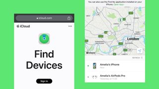 The Find My service open in a web browser through iCloud