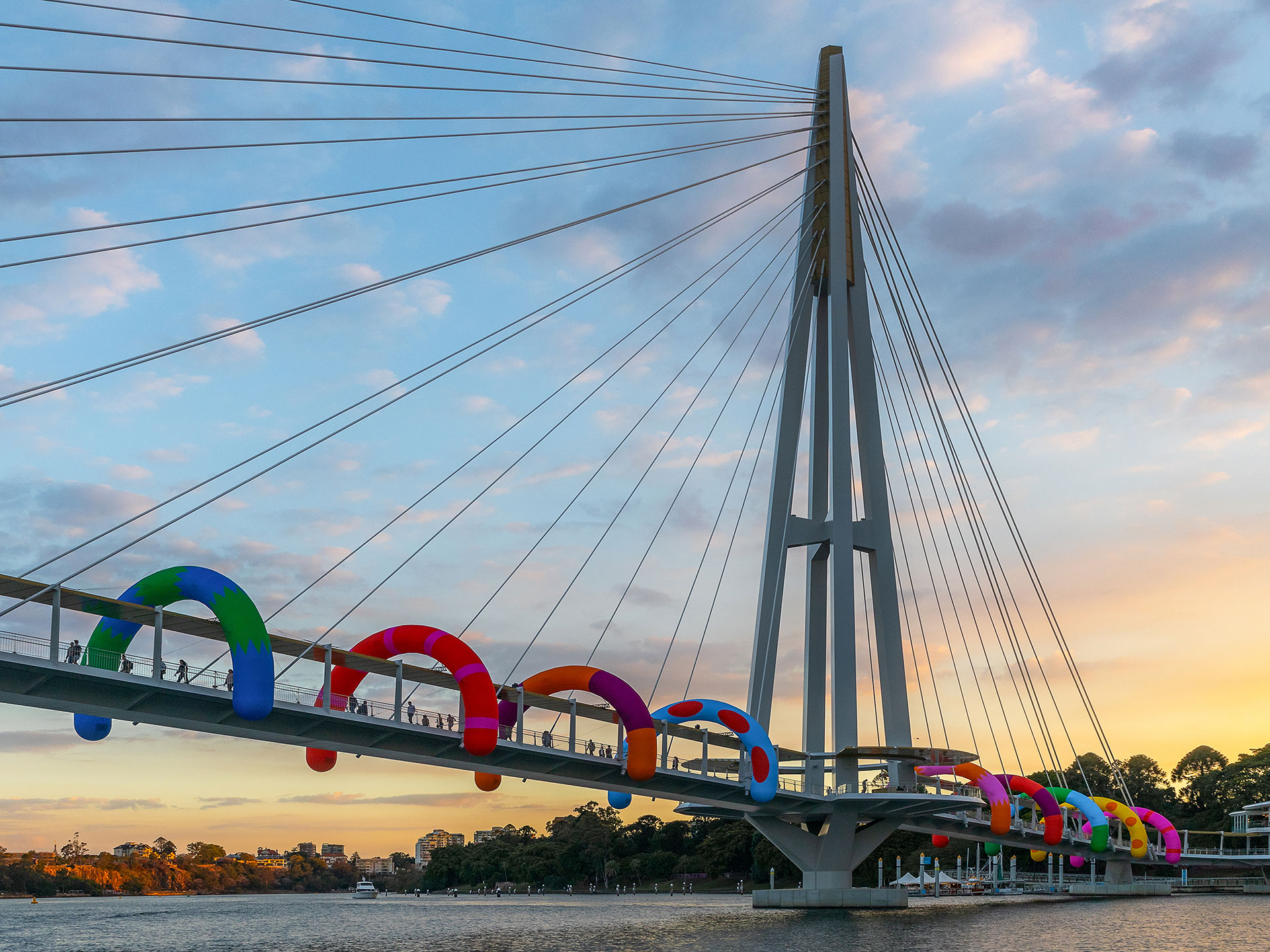 Craig and Karl colourful installation on Brisbane bridge