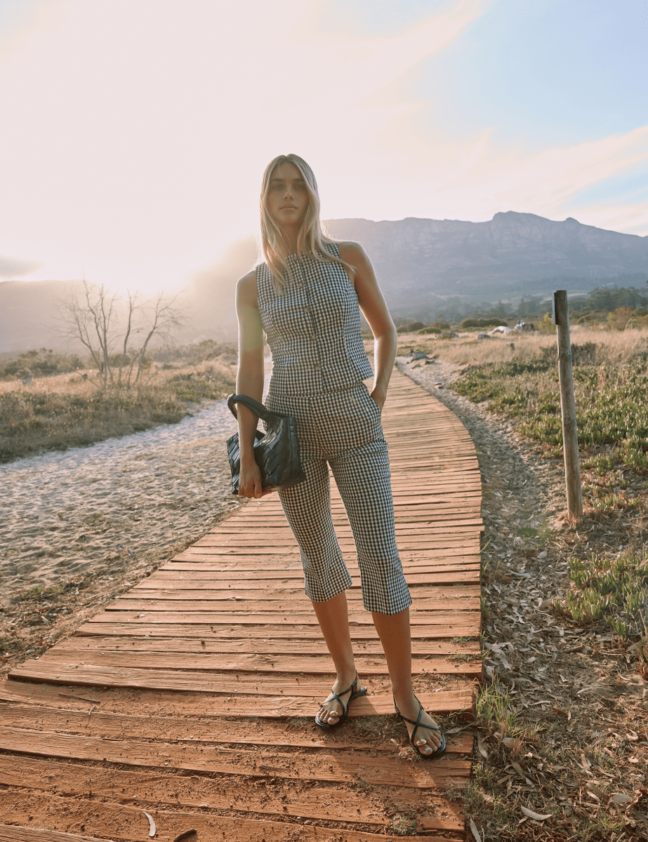 Black Gingham Capri Trousers