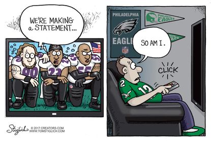 Political cartoon U.S. NFL kneeling
