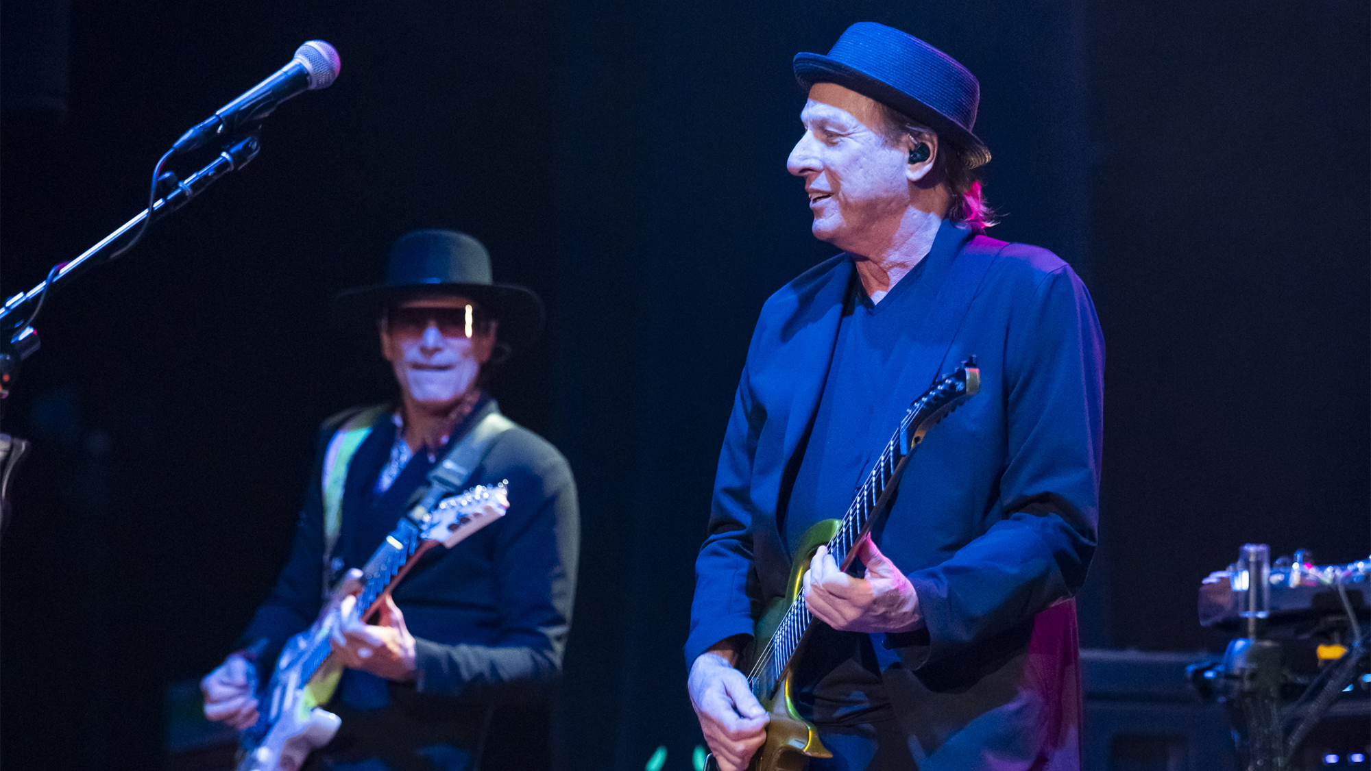 Steve Vai (L) and Adrian Belew of the band BEAT perform the music of 80s KING CRIMSON at Masonic Cathedral Theatre on October 27, 2024 in Detroit, Michigan.
