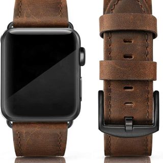 Brown leather apple watch strap with buckle