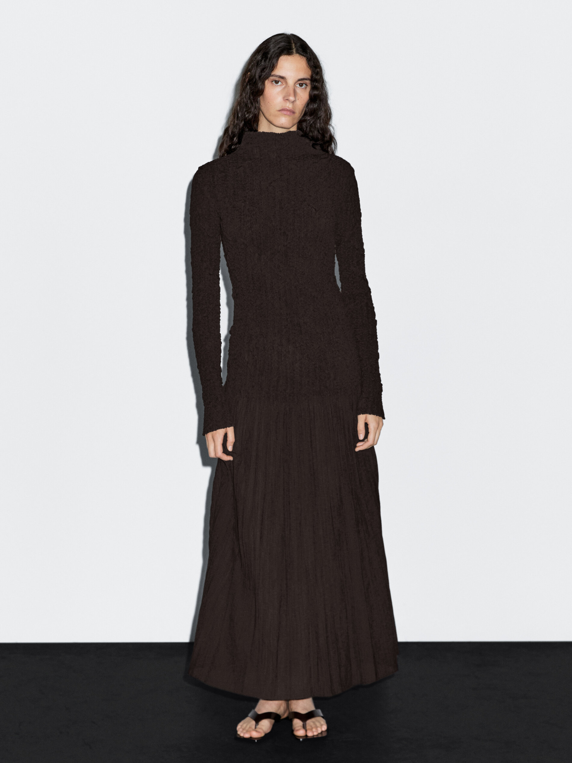 Long Pleated Stretch Dress