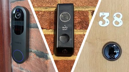 Split image of three different video doorbells