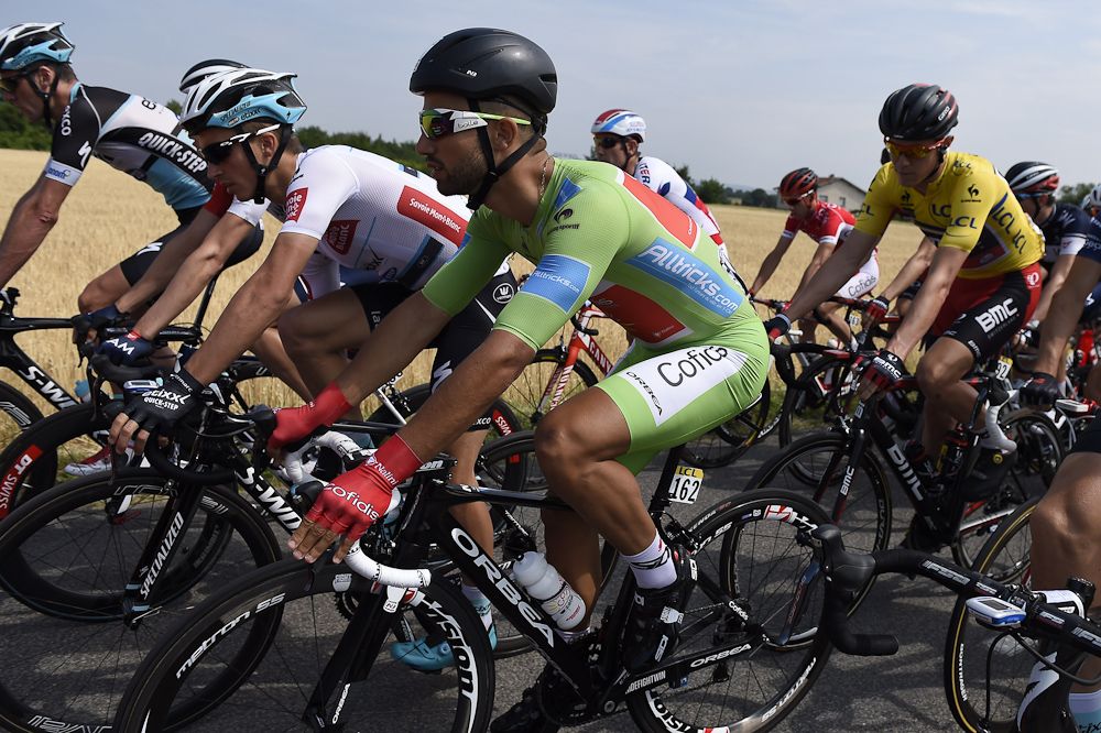 Nacer Bouhanni in the green jersey during stage 4.