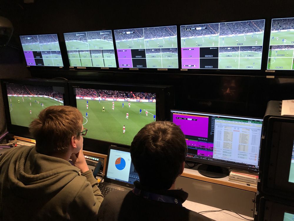 Multiple screens inside a broadcast truck