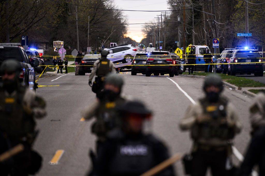 A vehicle is towed away from the scene where Daunte Wright was killed on April 11, 2021 in Brooklyn Center, Minnesota