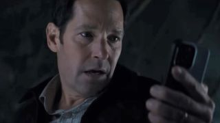 Paul Rudd looking shocked at his phone in Death of a Unicorn