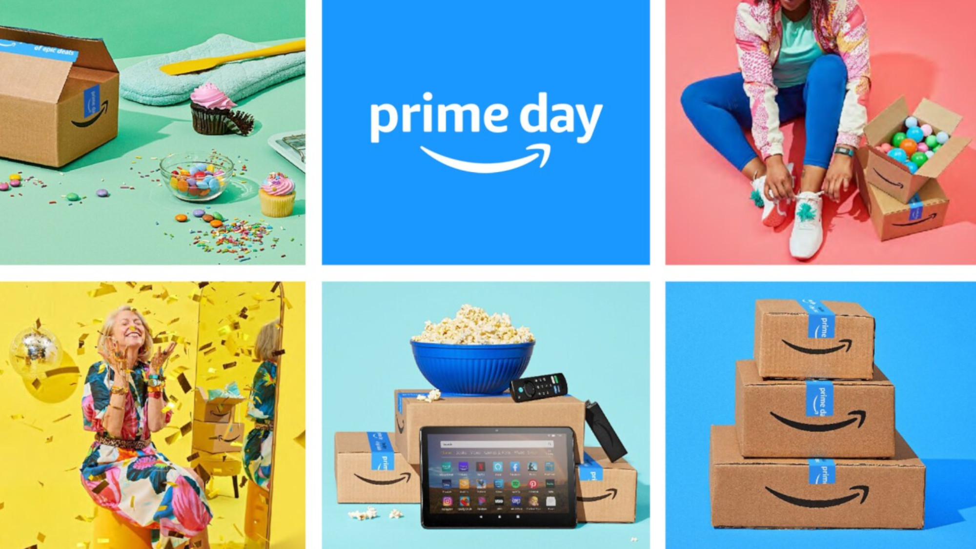 Gambar spanduk Amazon Prime Day 2022 dengan berbagai produk terkait