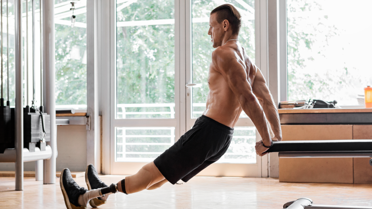 Man doing tricep dips