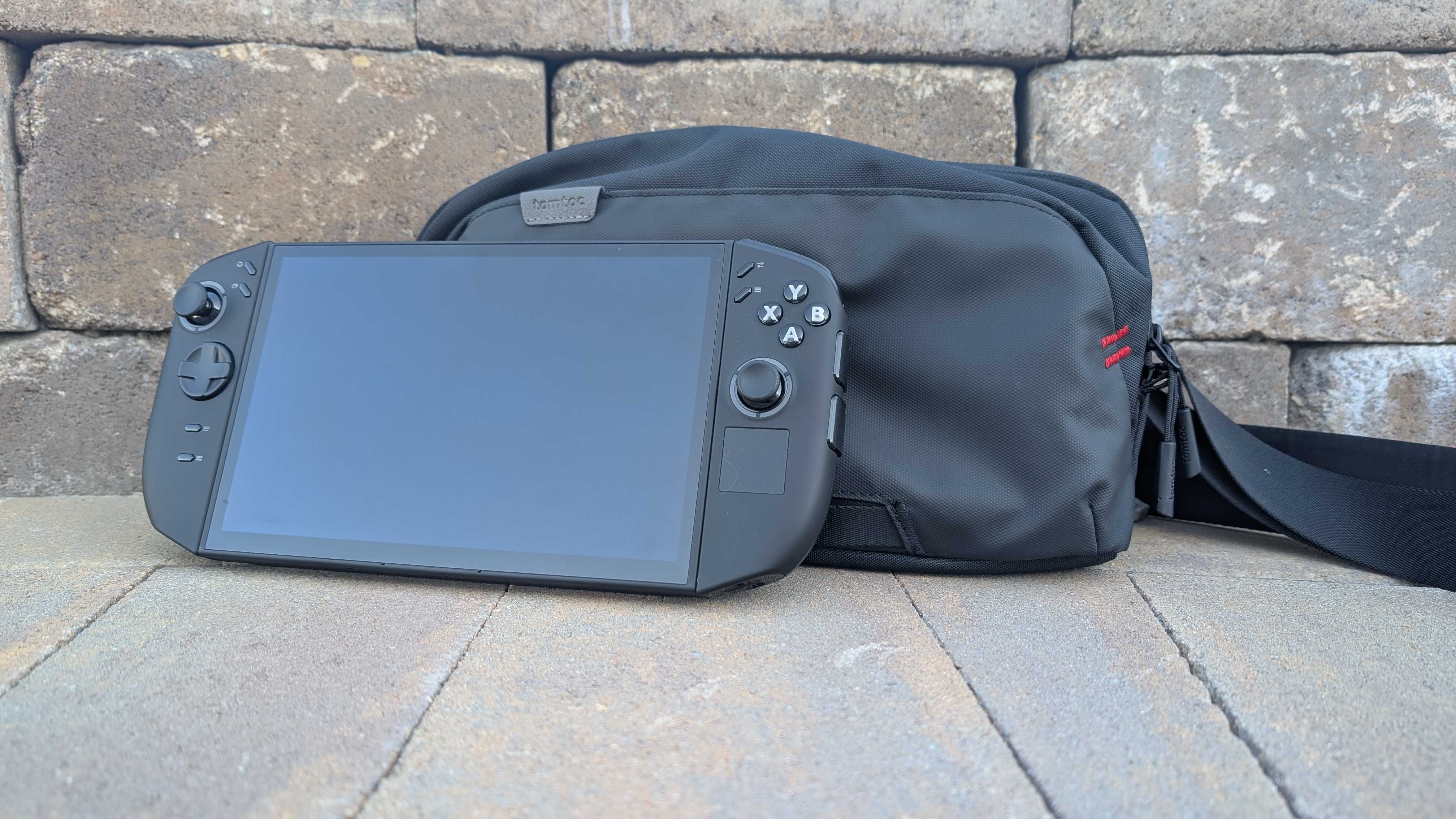 Photos of the new Tomtoc Arccos Travel Bag, which works great for handheld gaming PCs like the ASUS Xbox Ally and Legion Go 2.