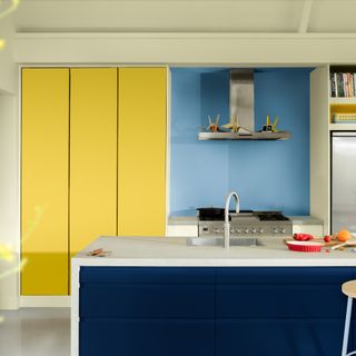 Dulux colour of the year 2025 true joy used in a kitchen with shades of blue as part of the Bold Colour Moment