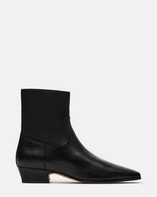 Dusty Black Leather Ankle Bootie