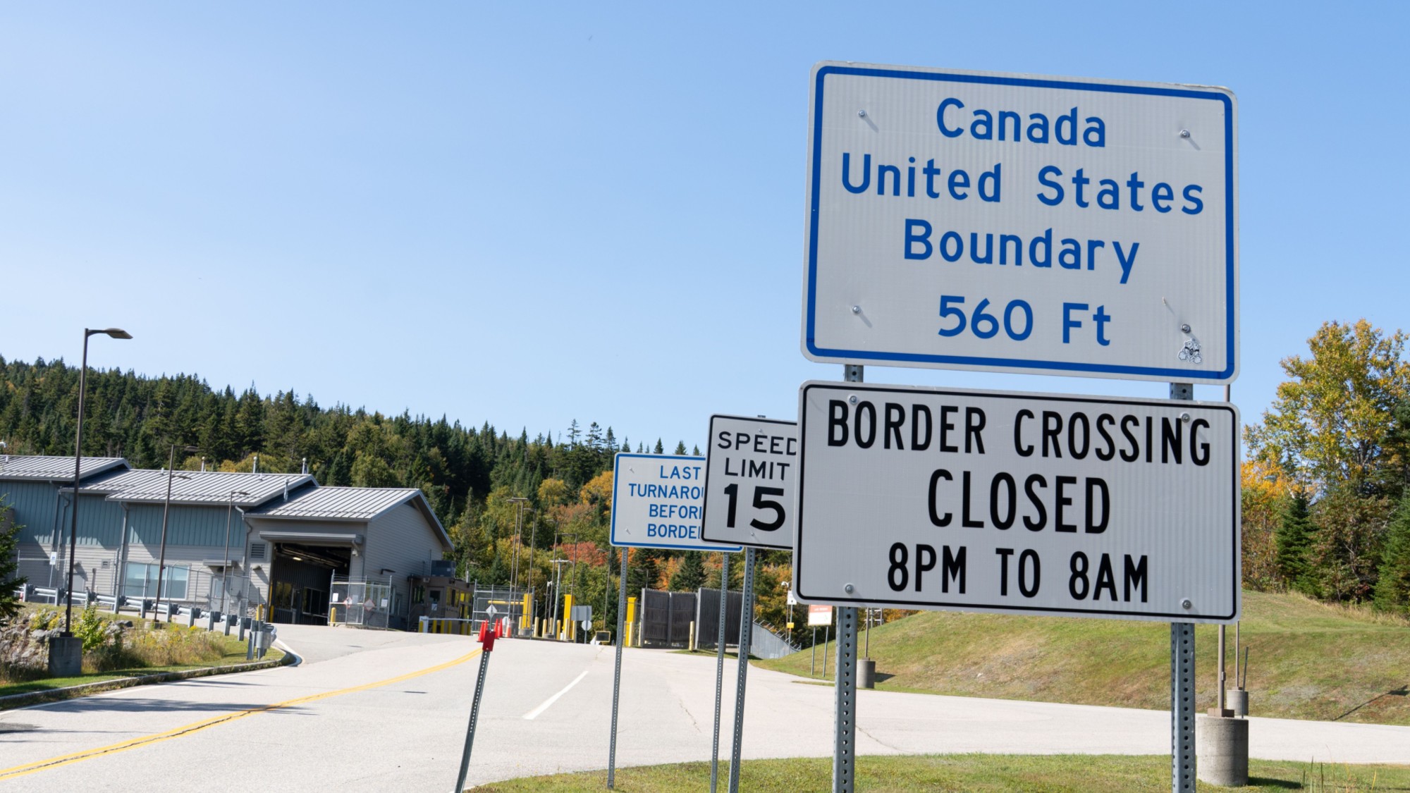 The U.S.-Canada border crossing in Pittsburg-Chartierville, connecting New Hampshire and Quebec.