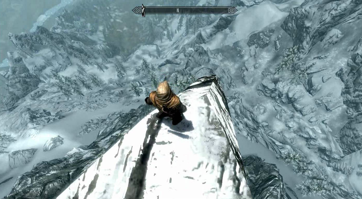 Standing on a cliff's edge in Skyrim