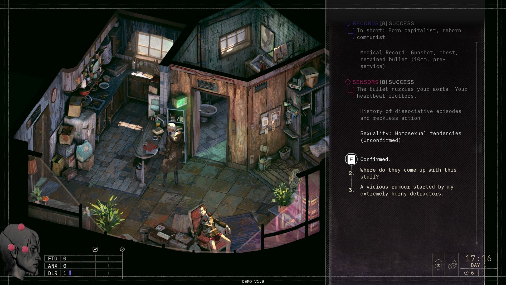 Cascade explores the safehouse in Zero Parades: For Dead Spies