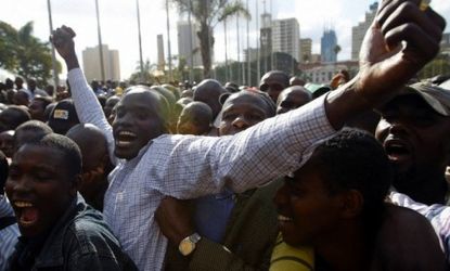 Kenyans celebrate the election in Nairobi.