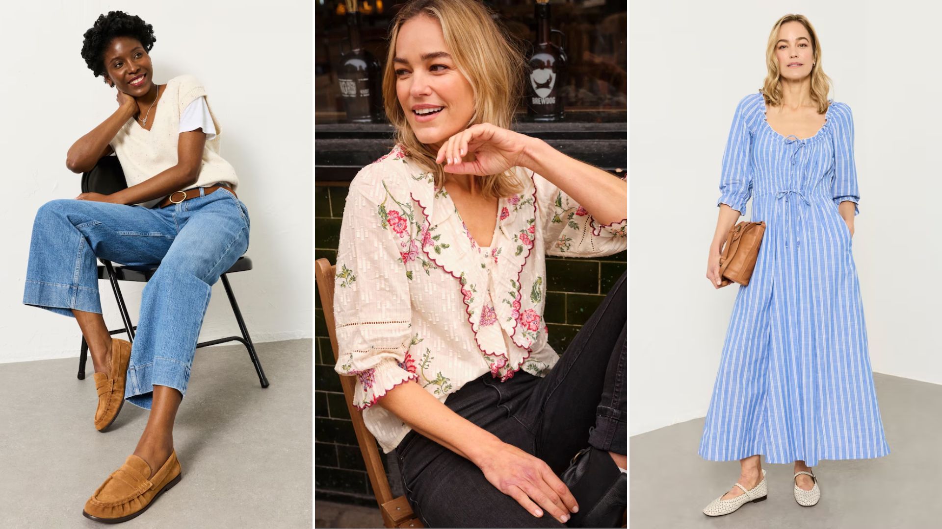 three models wearing FatFace clothing