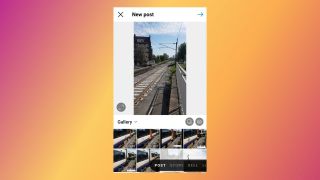 Screenshot of Instagram video posting interface on gradient background