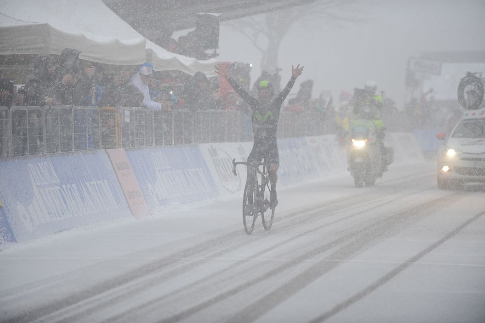 A barely visible Nairo Quintana at the finish.
