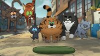 Cartoon cats find a cucumber