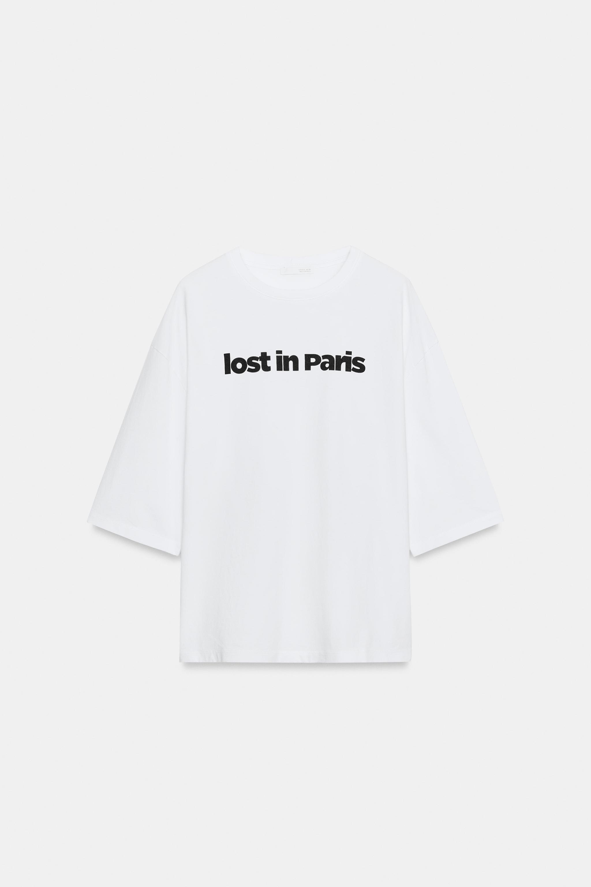 Text Print T-Shirt - Oyster-White - S