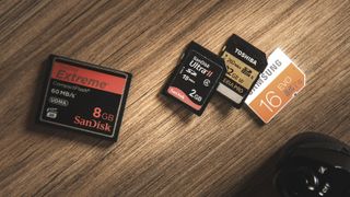 Compact Flash card next to SD cards