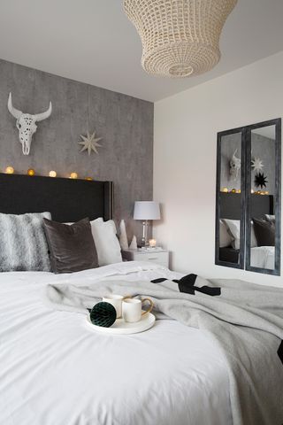 Dark grey deals and white bedroom