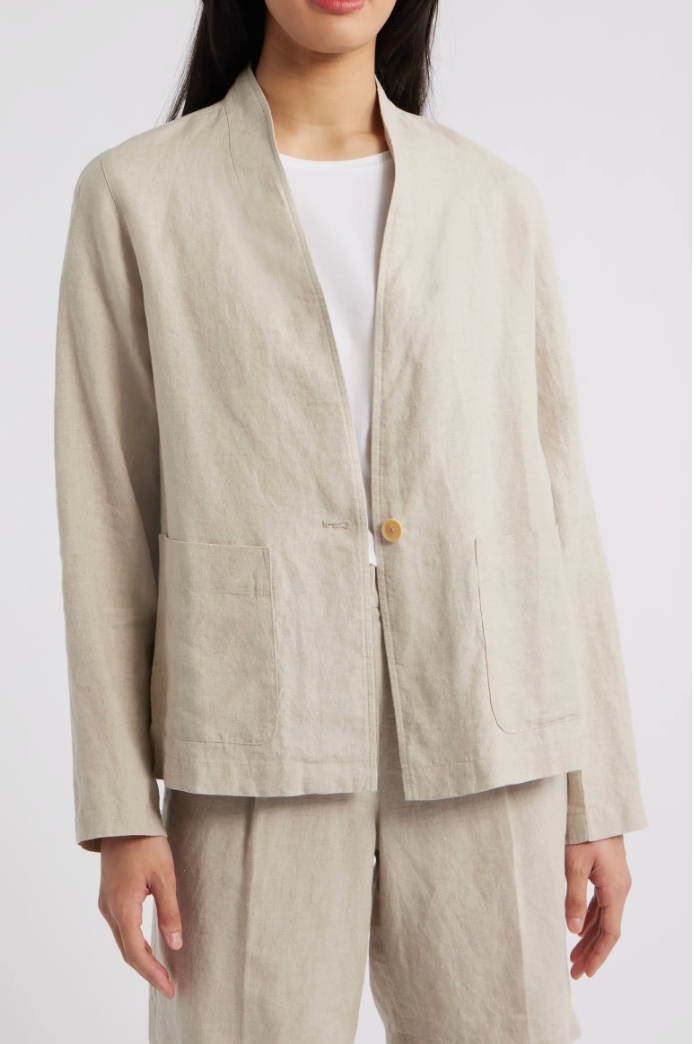 Eileen Fisher, High Collar Organic Linen Jacket