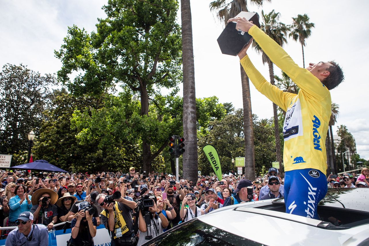 Julian Alaphilippe (Etixx-Quickstep) celebrates taking the overall win at the 2016 Tour of California.