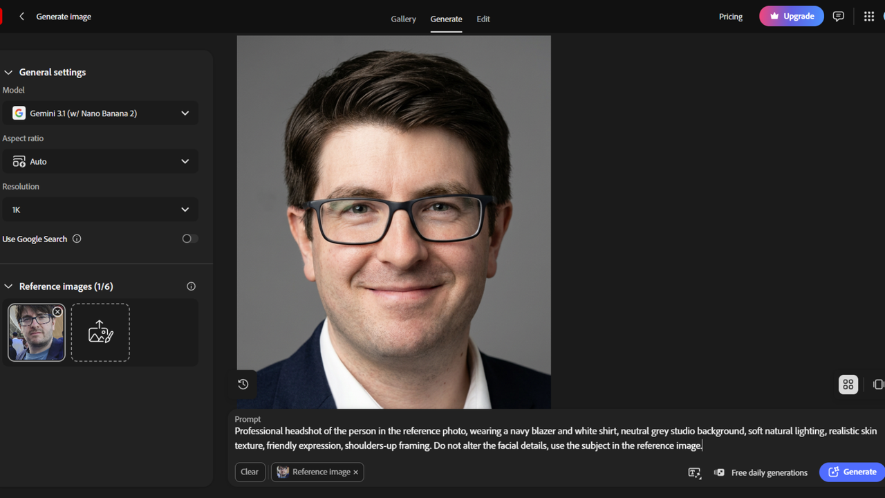 Using Adobe Firefly AI to generate professional headshots