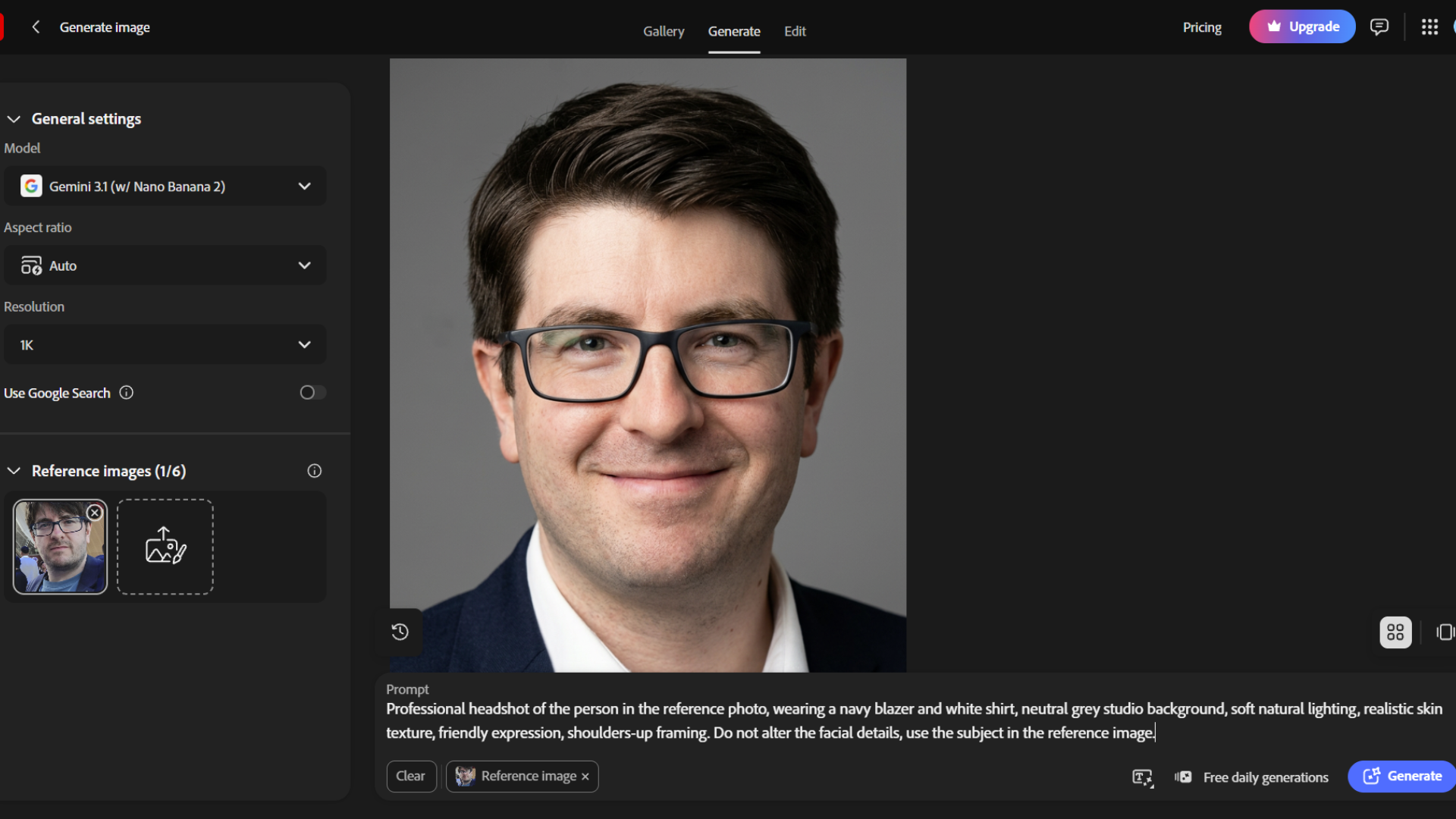 Using Adobe Firefly AI to generate professional headshots