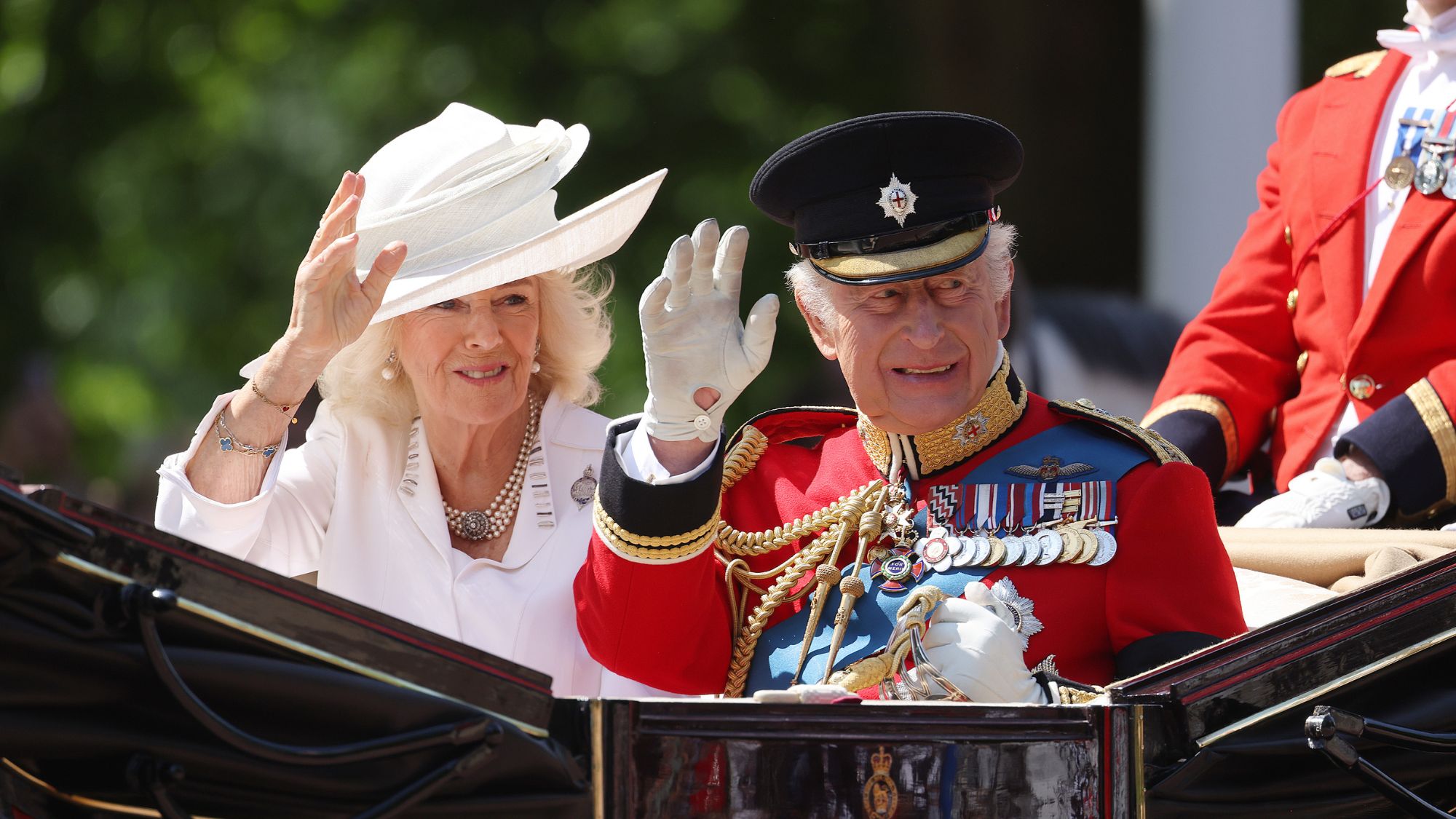 King Charles and Queen Camilla attend Trooping the Colour in 2025