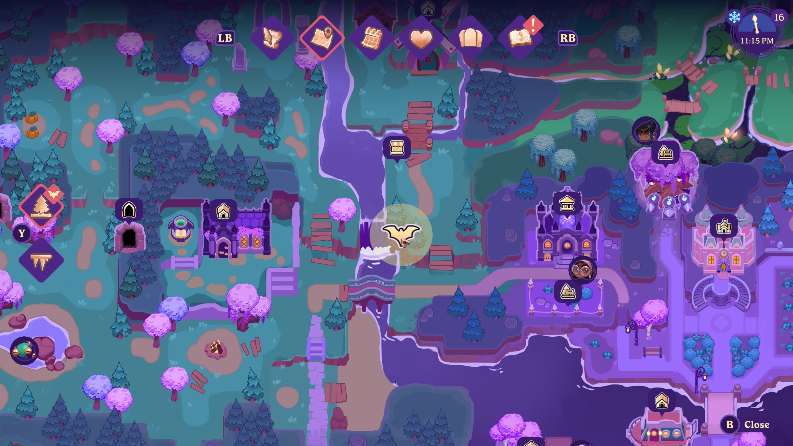 Moonlight Peaks map - location of the fallen tree in Moonlit Pines