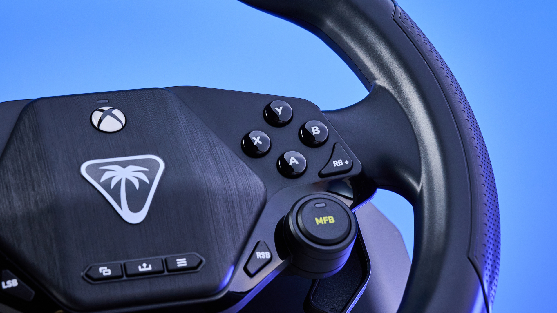 A black Turtle Beach Racer Wireless racing wheel