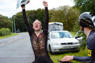 Matt Bottrill celebrates as he realises he has finally taken the National 10 TT title, on the South Cave course near Hull. Bottrill took a clean sweep of titles in 2014 with the 10, 25 and 50 mile championships.