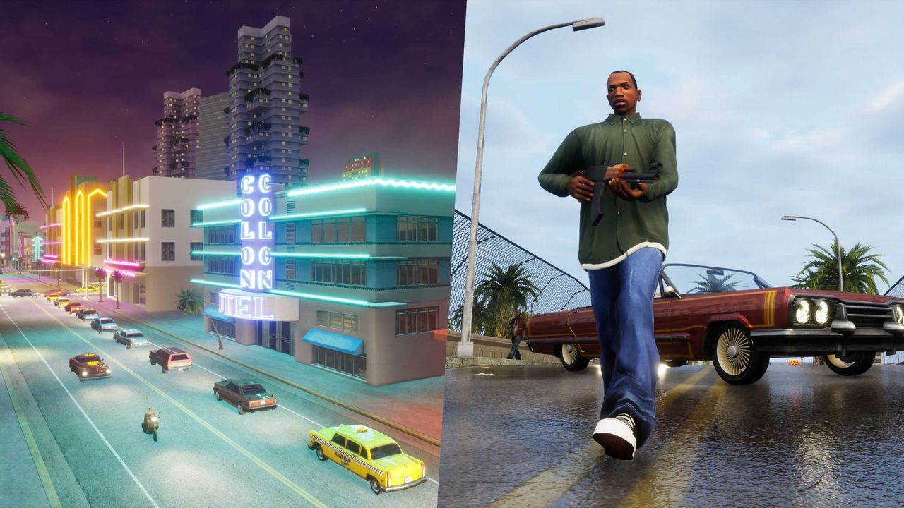 Vice City street / CJ in San Andreas with machine gun