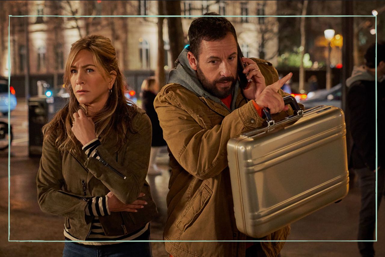 Jennifer Aniston (left) and Adam Sandler (right) in Murder Mystery 2