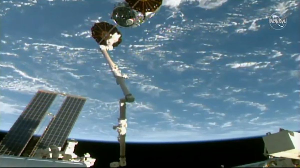 The Cygnus NG-13 cargo ship, an uncrewed freighter built by Northrop Grumman, departs the International Space Station on May 11, 2020.