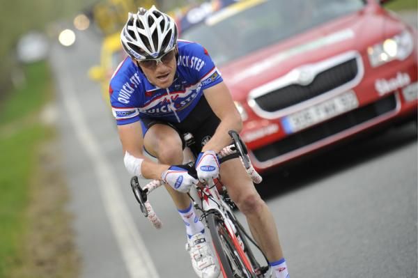 Dries Devenyns (Quick Step) rides alone in the lead after dropping the members of the early break.